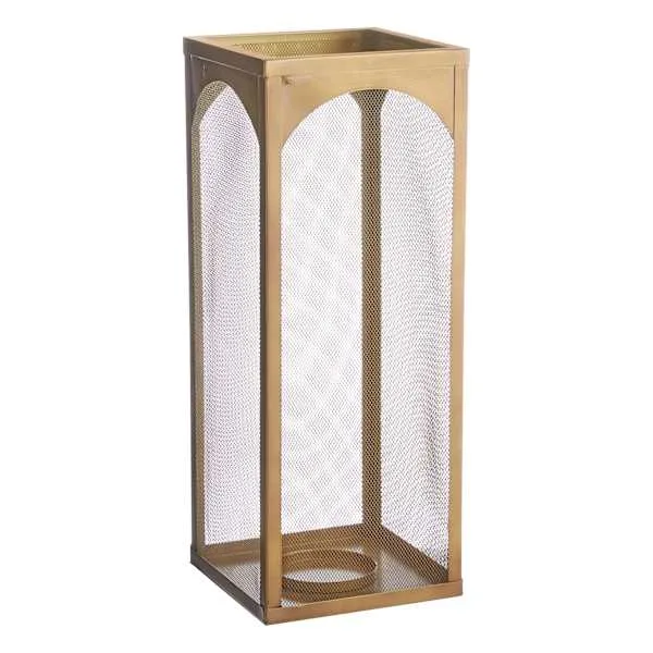 Rectangular brass-finish lantern with clear glass panels and a round candle base.